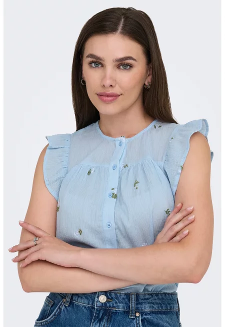 Флорална риза без ръкави с дипли