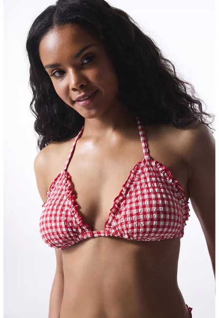 Горнище на бански с каре - Червен/Бял