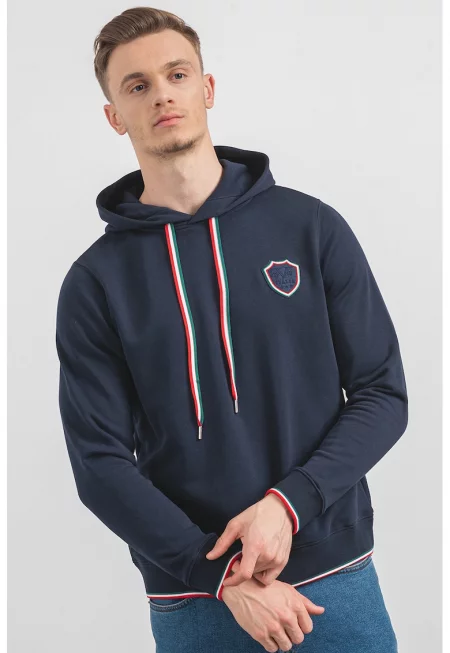 Худи с памук и контрасти - Тъмносин