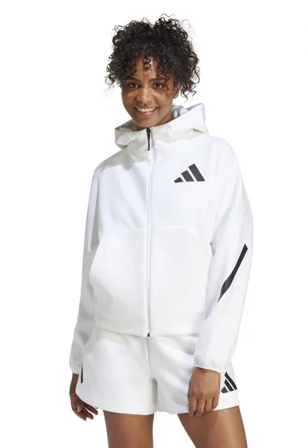 Худи Z.N.E. с паднали ръкави и скосени джобове - Бял