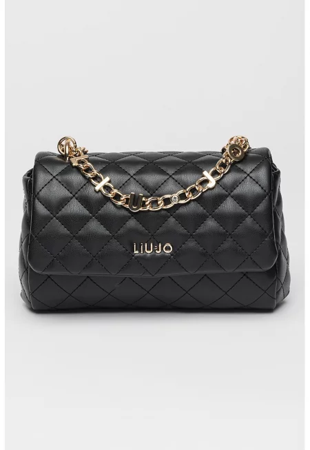 Капитонирана чанта през рамо от еко кожа - Черен