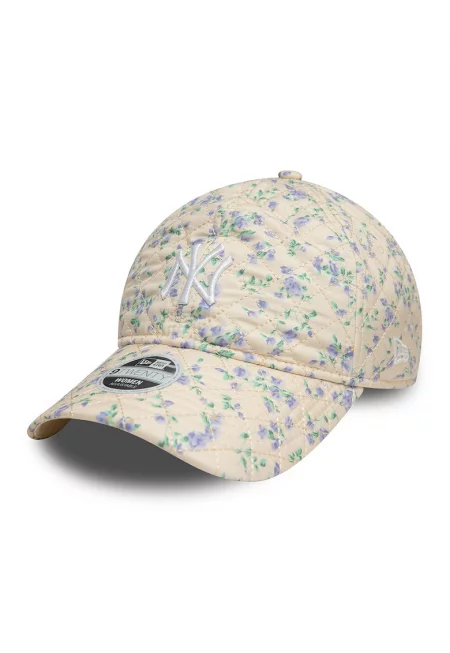 Капитонирана флорална шапка - Прашно синьо/Бял/Светло бежово