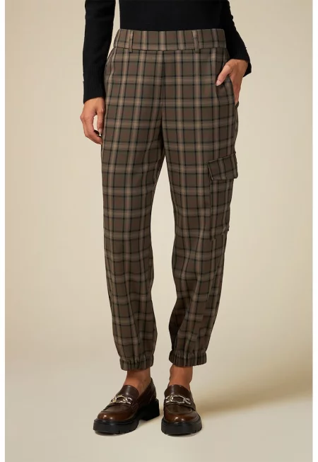 Кариран панталон с джобове - Каки