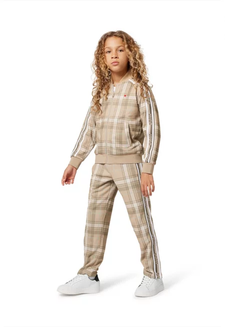 Кариран спортен панталон - Тюркоаз/Светлокафяв/Мръснобял