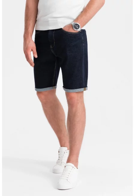 Къс панталон от деним с ниска талия - Тъмносин