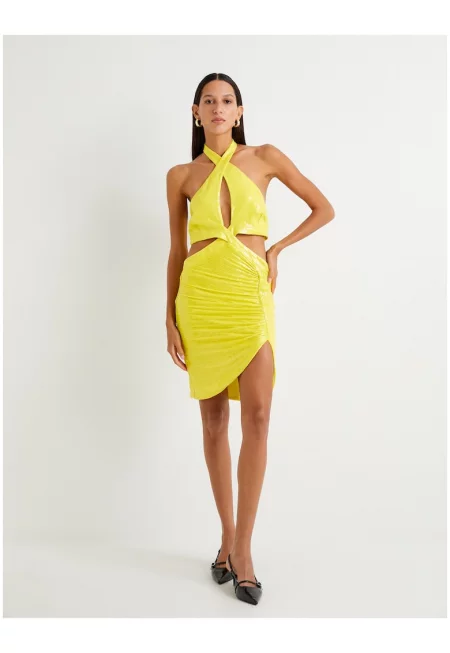 Къса асиметрична рокля с отвори - Зелен