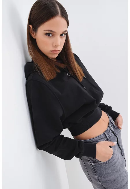 Късо худи Essential с лого - Черен