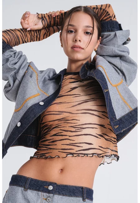 Късо яке от деним - Светлосин/Тъмносин