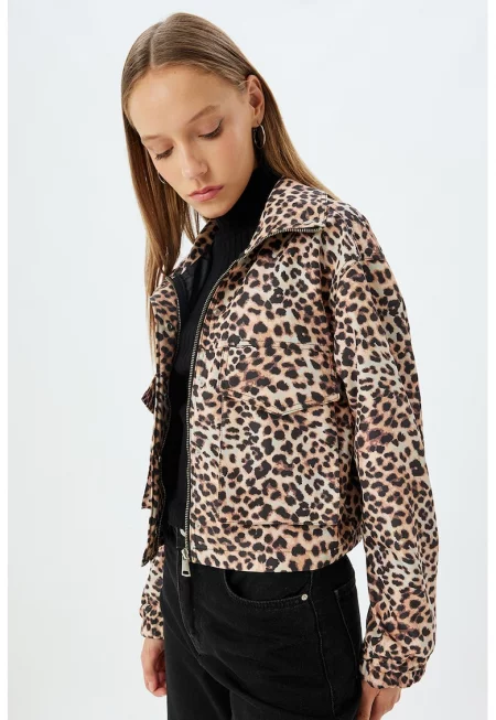 Късо яке с цип - Черен/Светлокафяв