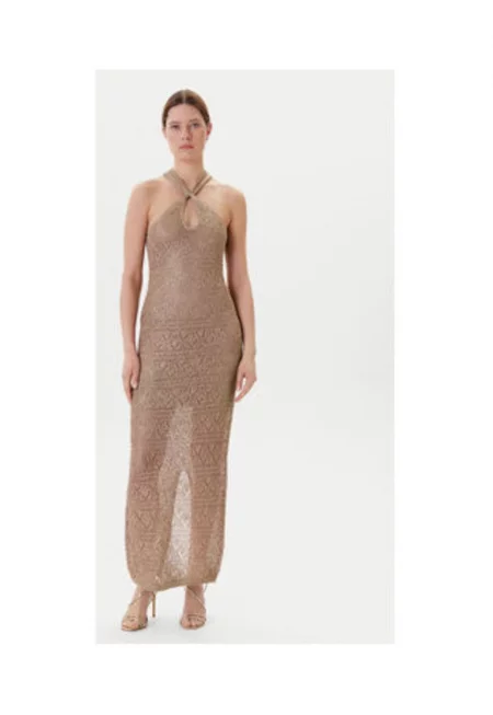 Knitted Maxi Dress With Twisted Detail - Бежов