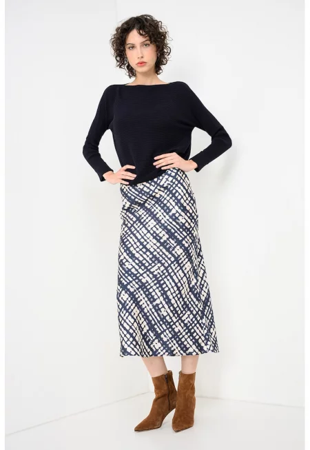 Копринена пола Elio с десен - Слонова кост/Тъмносин