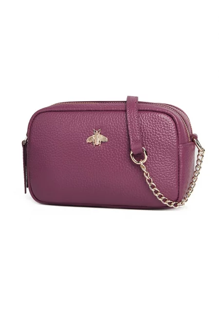 Кожена чанта през рамо Elsa - Тъмновиолетов