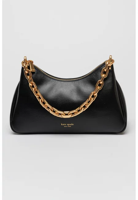 Кожена чанта през рамо Grace с верижка - Черен