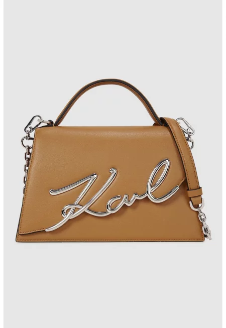 Кожена чанта Signature - Карамел/Сребрист