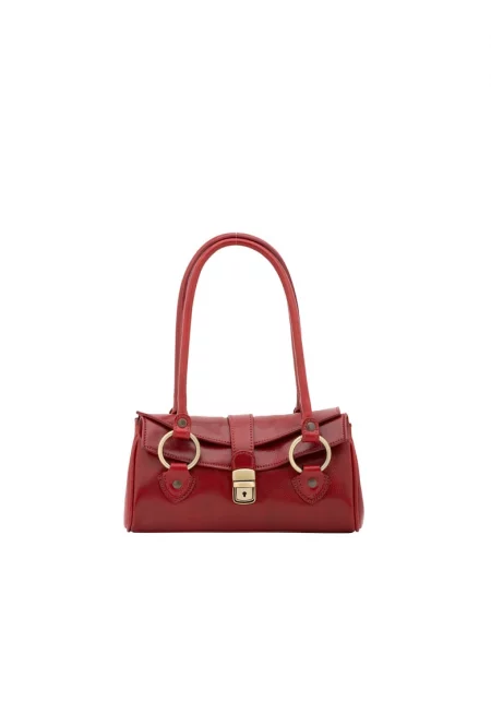 Кожена ръчна чанта с 2 отделения - Червен