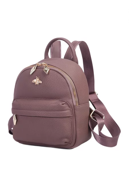 Кожена раница Teya с джобове - Прашно розово