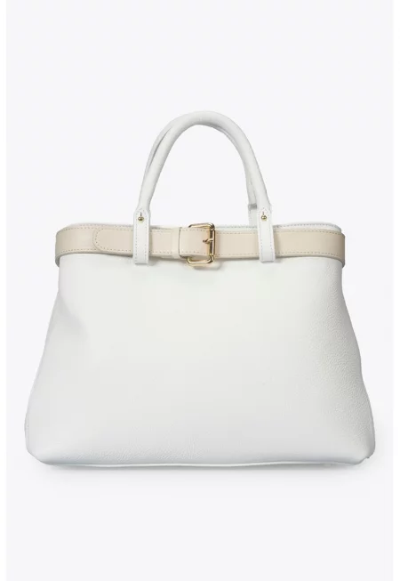 Кожена шопинг чанта - Бял