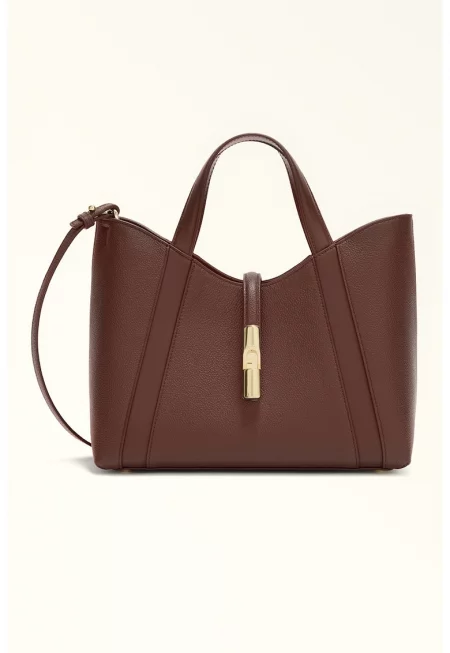 Кожена шопинг чанта Goccia с отделяща се презрамка - Коняк кафяв