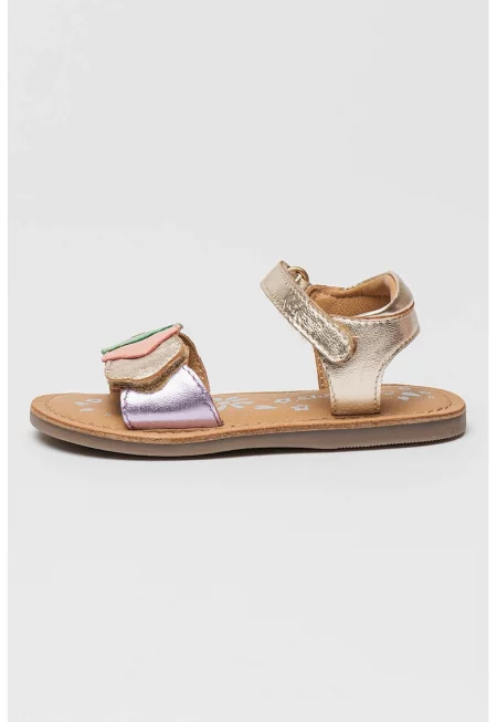 Кожени сандали с велкро и метализиран ефект - Златист/Виолетов