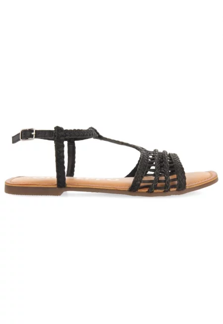 Кожени сандали със сплетен дизайн - Черен