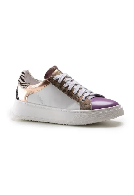 Кожени спортни обувки с дизайн с цветен блок - Бял/Розово златисто/Лавандула