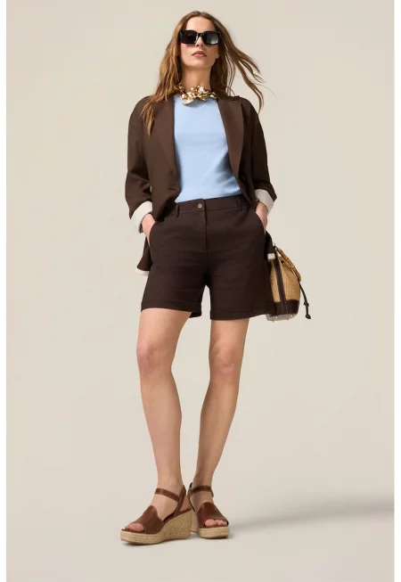 Ленен къс панталон - Тъмнокафяв