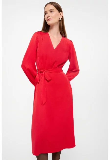 Миди рокля с колан - Червен