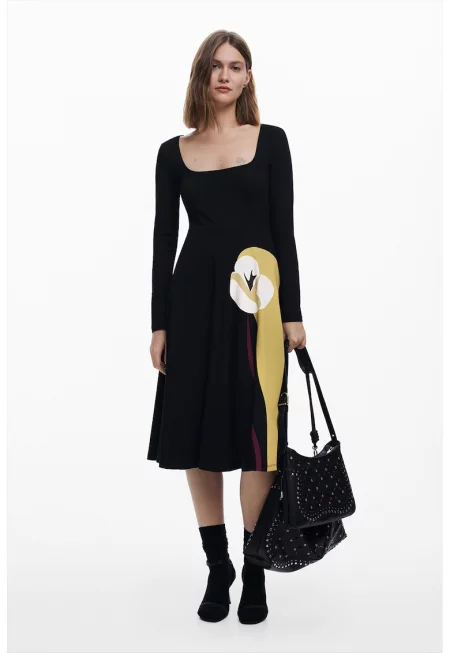 Миди рокля с памук с квадратно деколте