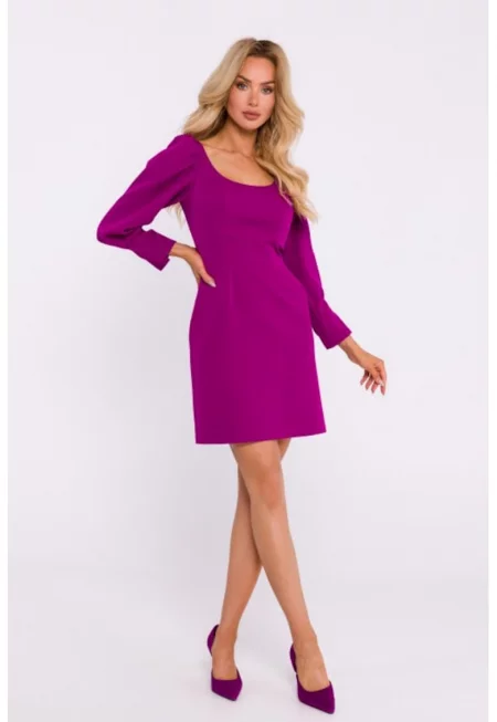 Мини рокля с дълбоко деколте - - Рубинено червен