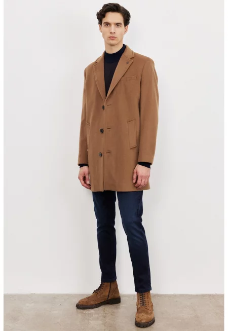 Палто с вълна с две копчета - Карамел