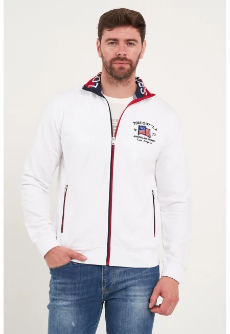 Памучен суитшърт с цип - Бял