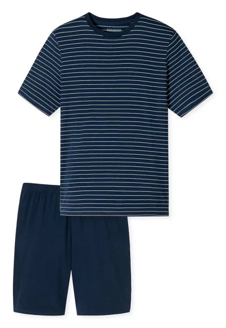 Памучна пижама с къси ръкави - Тъмносин