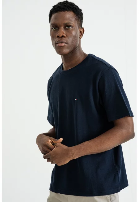 Памучна тениска с овално деколте - Ултрамарин синьо