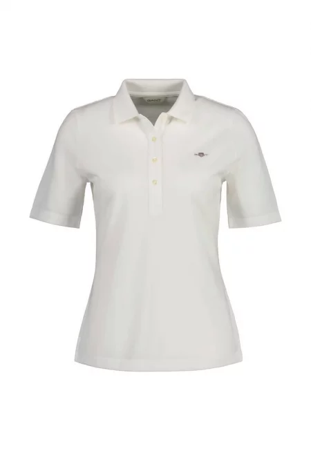 Памучна тениска с яка - Мръснобял