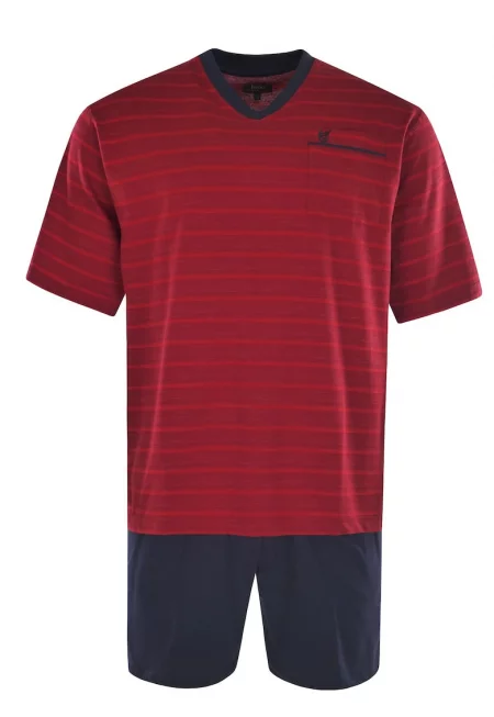 Пижама с къси ръкави и джоб на гърдите - Червен