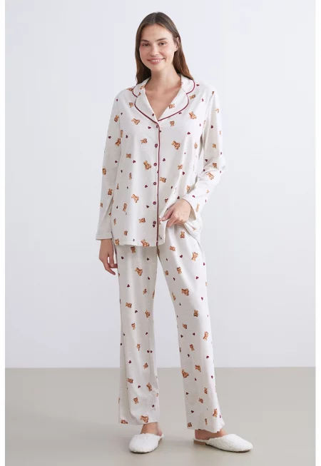 Пижама с памук с принт