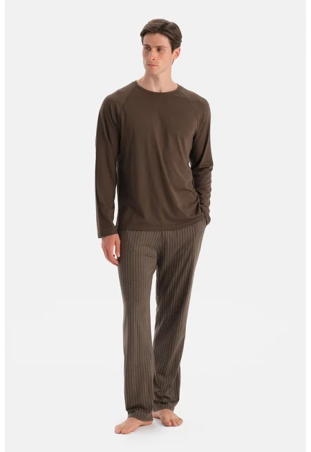 Пижама с памук - Тъмнокафяв