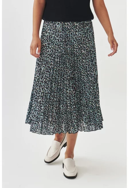 Плисирана миди пола с еластична талия - Черен/Прашно синьо