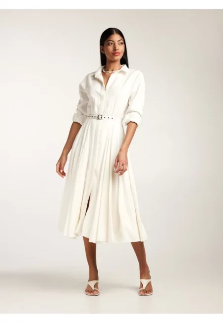 Плисирана рокля-риза с колан