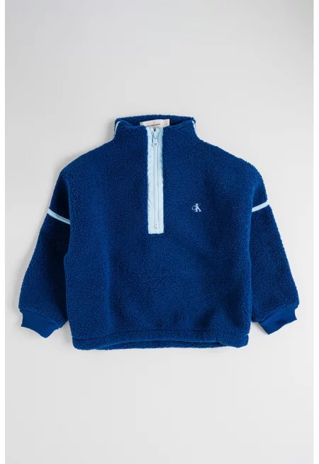 Плюшен пуловер с къс цип