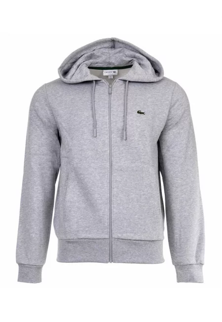 Поларено худи с цип и скосени джобове - Сив