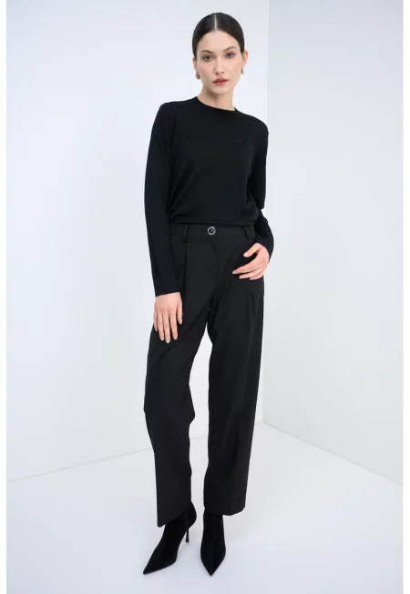 Пуловер без шарка - Черен