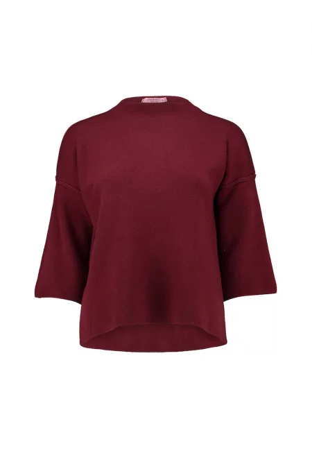 Пуловер с овално деколте - Тъмночервен