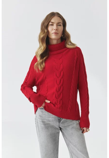 Пуловер с поло и реглан ръкави - Червен
