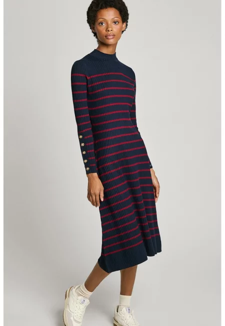 Раирана рокля с поло - Тъмночервен/Тъмносин