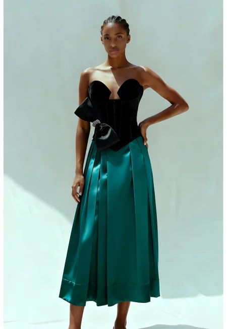 Разкроена пола с джобове встрани - Тъмнозелен