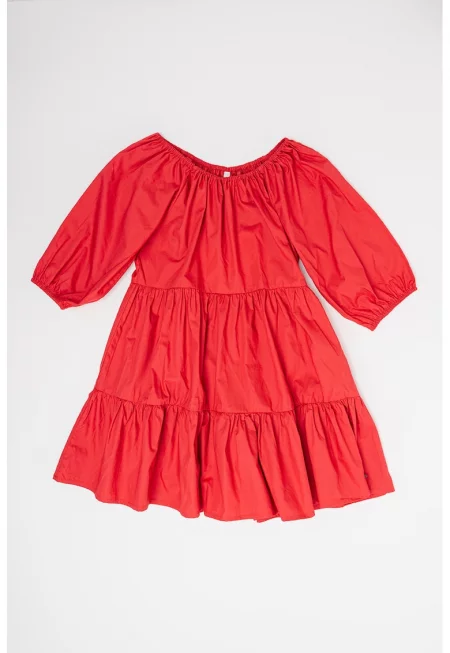 Разкроена рокля с дълги ръкави - Червен