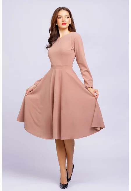 Разкроена рокля с деколте тип лодка - Розова сьомга