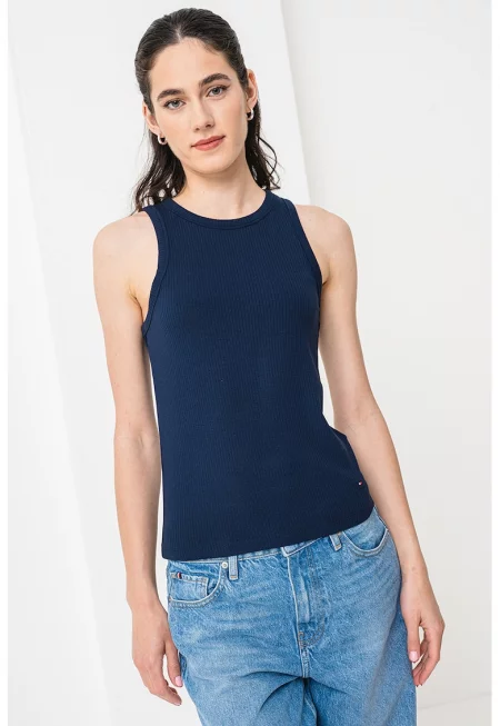 Рипсен топ по тялото - Тъмносин