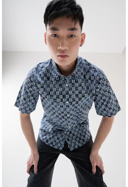 Риза Rash с принт - Бял/Черен/Прашно синьо